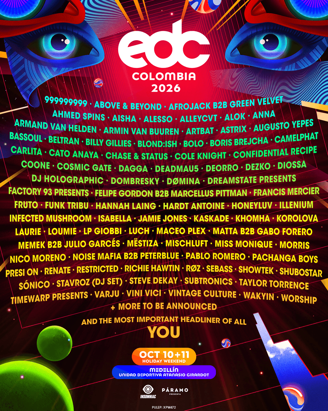 Official EDC Colombia 2026 artist lineup poster