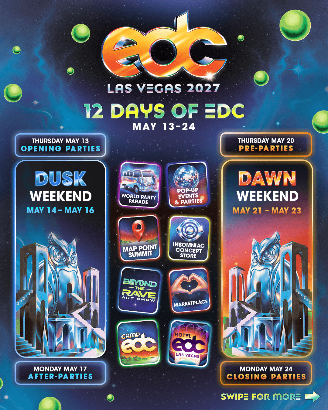 Official EDC Las Vegas 2027 Dusk Till Dawn announcement artwork